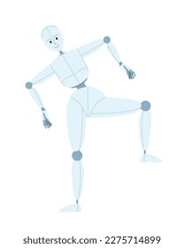 Humanoid robot choreography semi flat color vector character. Human-like dance movement. Editable full body figure on white. Simple cartoon style spot illustration for web graphic design and animation