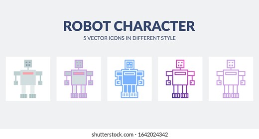 Humanoid robot in different icon style. Metal drone pictogram.