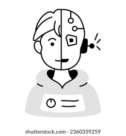 Humanoid robot doodle icon design 