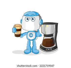 the humanoid robot drinking coffee illustration. character vector