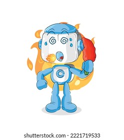 the humanoid robot eat hot chilie mascot. cartoon vector