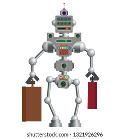 Humanoid robot, electronic computer device. Helper man. Vector illustration