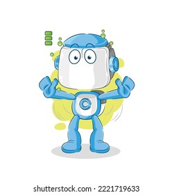 el carácter de batería completa del robot humanoide. vector de mascota de dibujos animados