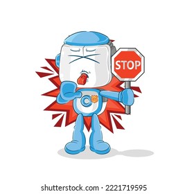 the humanoid robot holding stop sign. cartoon mascot vector