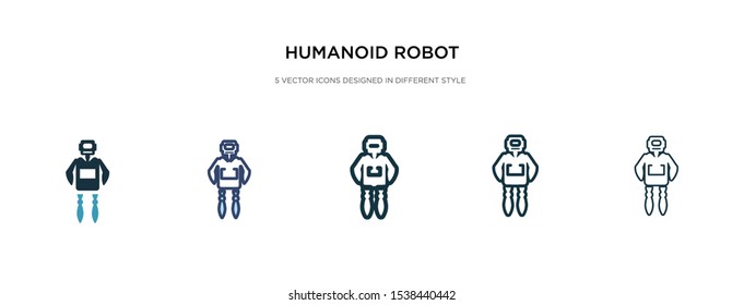 humanoid robot icon in different style vector illustration. two colored and black humanoid robot vector icons designed in filled, outline, line and stroke style can be used for web, mobile, ui