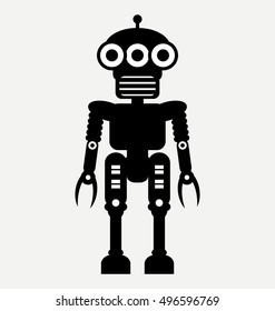 humanoid robot, icon, flat illustration isolated on white background