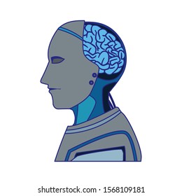 humanoid robot icon over white background, artificial intelligence concept , vector illustration