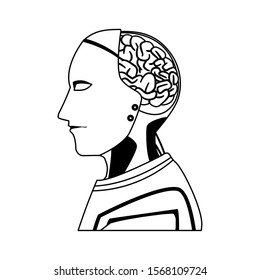 humanoid robot icon over white background, artificial intelligence concept , vector illustration