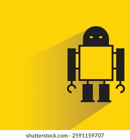 humanoid robot icon with shadow on yellow background