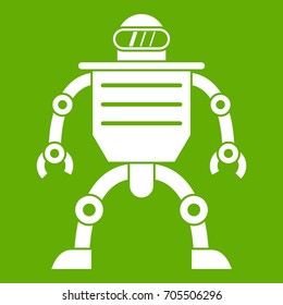 Humanoid robot icon white isolated on green background. Vector illustration