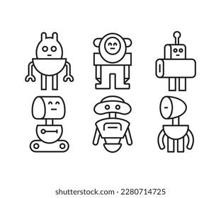 humanoid robot icons set line illustration