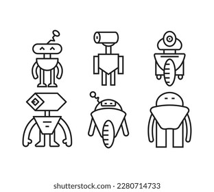 Humanoid-Robotersymbole, Set-Line-Illustration