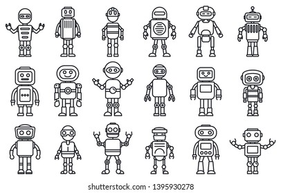 Humanoid robot icons set. Outline set of humanoid robot vector icons for web design isolated on white background