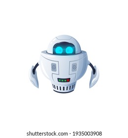 Humanoid robot isolated futuristic cyborg digital character with big digital eyes. Vector modern kids toy, white robotic friendly bot, artificial intelligence electronic automaton, space bot