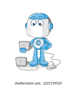 the humanoid robot with laptop mascot. cartoon vector