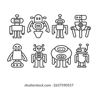 humanoid robot line icons set