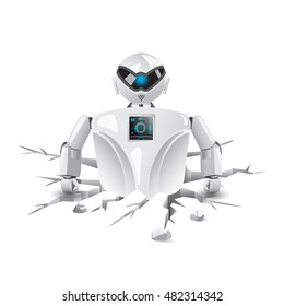 Humanoid robot making the ground cracks