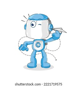 the humanoid robot with paper plane character. cartoon mascot vector