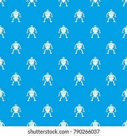Humanoid robot pattern repeat seamless in blue color for any design. Vector geometric illustration