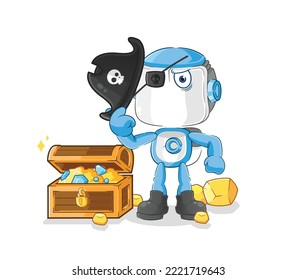 the humanoid robot pirate with treasure mascot. cartoon vector