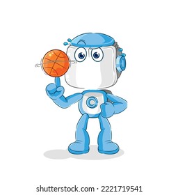 the humanoid robot playing basket ball mascot. cartoon vector