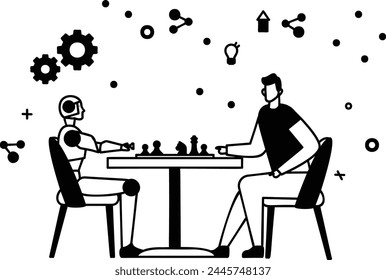 Humanoid robot playing chess with human concept, AI and Automation vector icon design, robotic science symbol, special purpose machine sign, Cyborg stock illustration