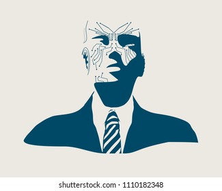 Humanoid robot portrait. Robotics industry relative image.