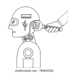 humanoid robot profile with wrench and hand