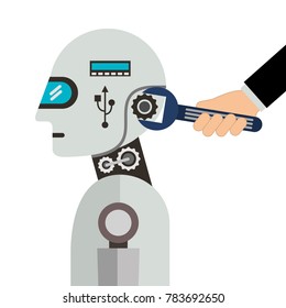 humanoid robot profile with wrench and hand