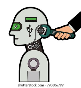 humanoid robot profile with wrench and hand