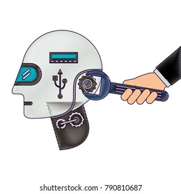 humanoid robot profile with wrench and hand
