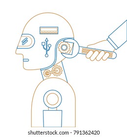 humanoid robot profile with wrench and hand