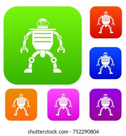Humanoid robot set icon color in flat style isolated on white. Collection sings vector illustration