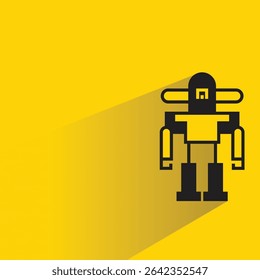 Robot humanoide con sombra sobre fondo amarillo