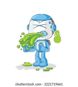the humanoid robot throw up cartoon. cartoon mascot vector