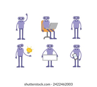 humanoid robot in various poses set vector illustration