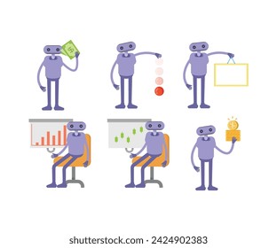 Humanoider Roboter in verschiedenen Posen Set Vektor-Illustration