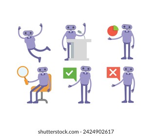 humanoid robot in various poses set vector illustration