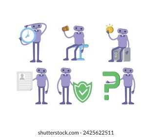 humanoid robot in various poses set vector illustration