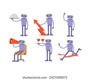 humanoid robot in various poses set vector illustration