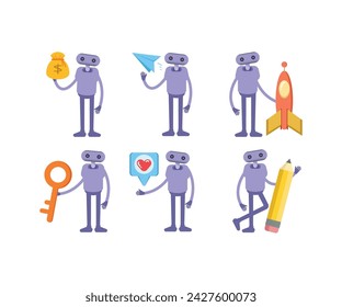 robot humanoide en varias poses conjunto ilustración vectorial
