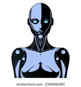 Ilustración del vector robot humanoide. androide futurista. Cyborg mecánico. Robot humanoide con cuerpo femenino.