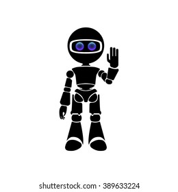 Humanoid robot Vector Illustration. Robot raising hand and greeting