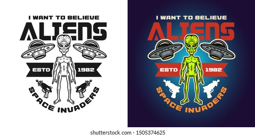 Humanoid vector emblem, badge, label, logo or t-shirt print in two styles monochrome and colored