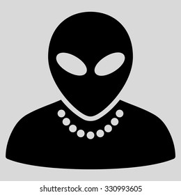 Humanoid vector icon. Style is flat black symbol, rounded angles, light gray background.