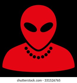 Humanoid vector icon. Style is flat red symbol, rounded angles, black background.