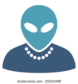 Humanoid vector icon. Style is flat bicolor cyan and blue symbol, rounded angles, white background.