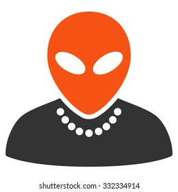Humanoid vector icon. Style is flat bicolor orange and gray symbol, rounded angles, white background.