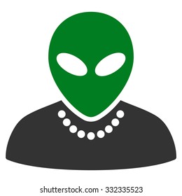 Humanoid vector icon. Style is flat bicolor green and gray symbol, rounded angles, white background.