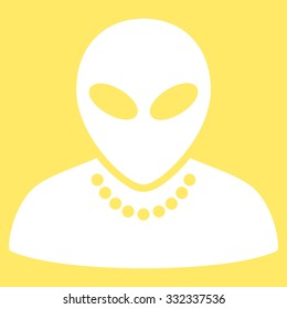 Humanoid vector icon. Style is flat white symbol, rounded angles, yellow background.